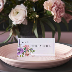 Tarjeta De Asiento Lugar de Boda floral de perla púrpura