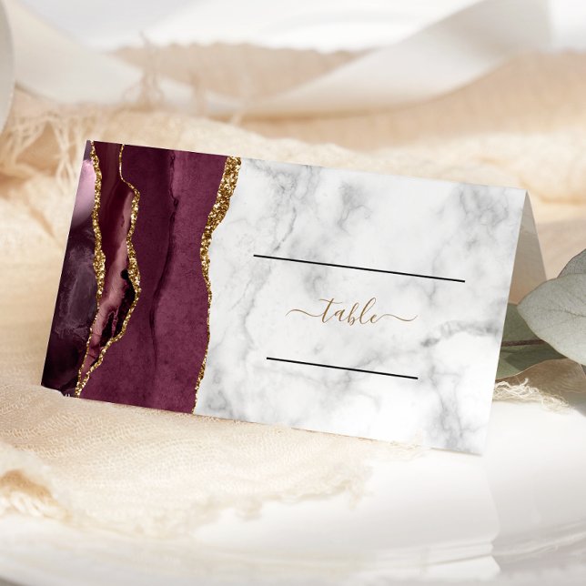Tarjeta De Asiento Lugar de mesa de boda de mármol de ónix burgundy c (Subido por el creador)