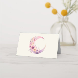 Tarjeta De Asiento Luna rosa de media luna con flores de Bonito