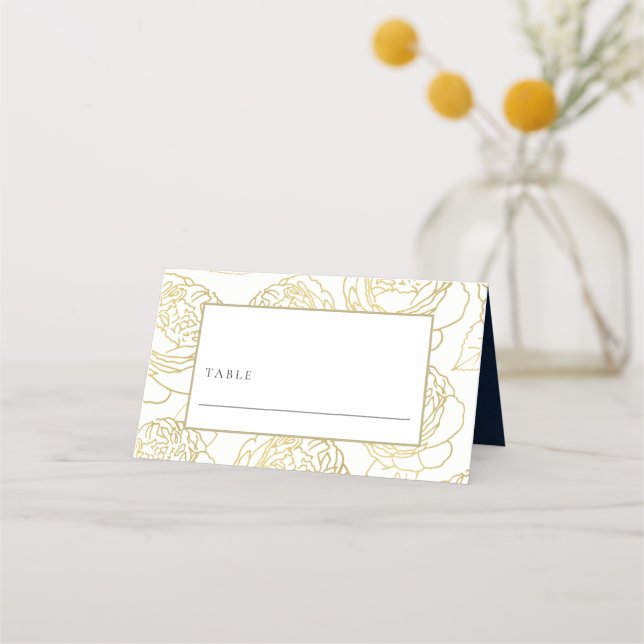 TARJETA DE ASIENTO LUXE GOLD BLANCO NAVY ELEGANTE ROSA BODA FLORAL (Anverso)