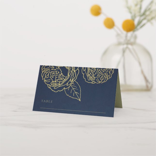 TARJETA DE ASIENTO LUXE NAVY GOLD KRAFT ELEGANTE ROSA BODA FLORAL (Anverso)