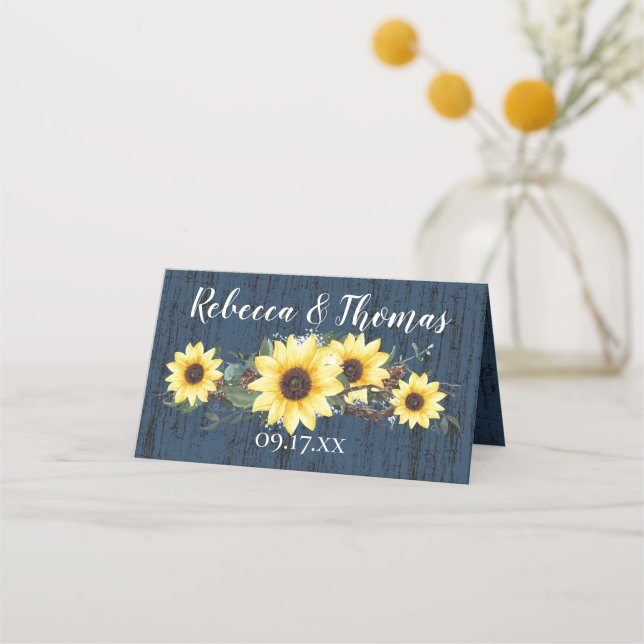 Tarjeta De Asiento Madera de grano y girasoles rusos (Reverso)