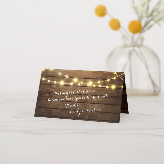 Tarjeta De Asiento Madera de grano y luces de cadena (Reverso)