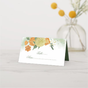 Tarjeta De Asiento magnífica naranja amarilla flores verde carta de l