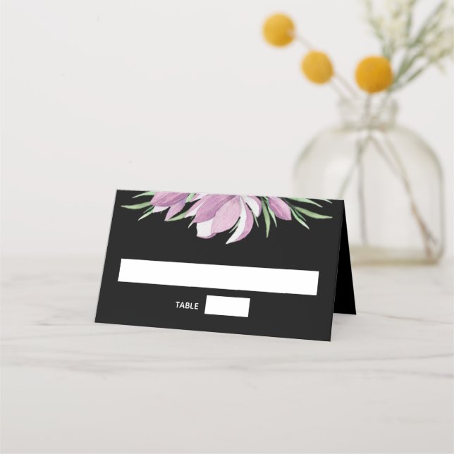Tarjeta De Asiento Magnolias sobre floral negra (Anverso)