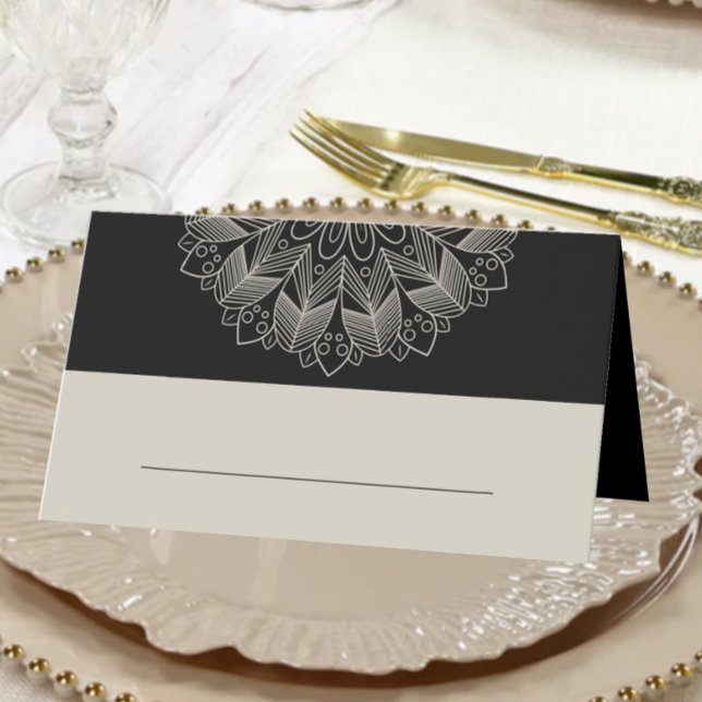 Tarjeta De Asiento Mandala Boho Moda Boda negro elegante indio (Subido por el creador)