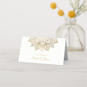 Tarjeta De Asiento Mandala Dorada Silla de Mesa de Boda Chic Blanco M
