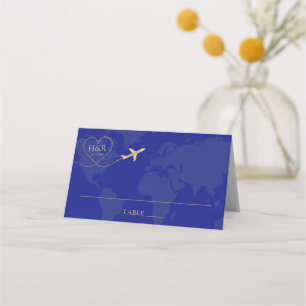 Tarjeta De Asiento Mapa azul del logotipo del Boda del tema de viajes