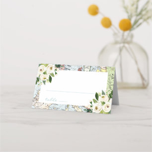 Tarjeta De Asiento Mapa azul y verde con tema de viaje floral