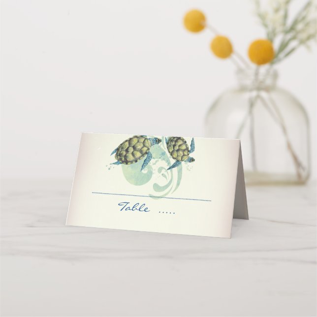 Tarjeta De Asiento Mar Turtle Beach Tropical Nautical (Anverso)