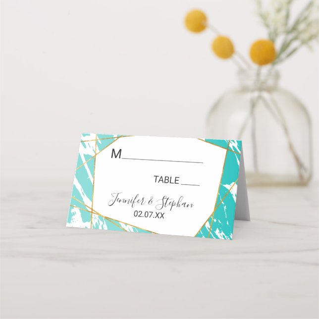 Tarjeta De Asiento Marble Seafoam Verde azulado Oro Geométrico de las (Anverso)