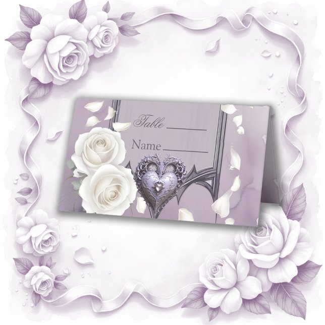 Tarjeta De Asiento Marco floral con corazón y rosas blancas (Subido por el creador)