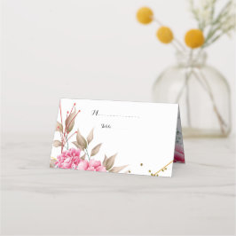 Tarjeta De Asiento Marco geométrico dorado floral rosa