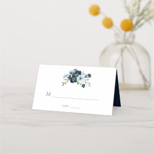Tarjeta De Asiento Marina acuarela y boda floral azul claro