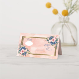 Tarjeta De Asiento Marina acuarela y Boda Rubor