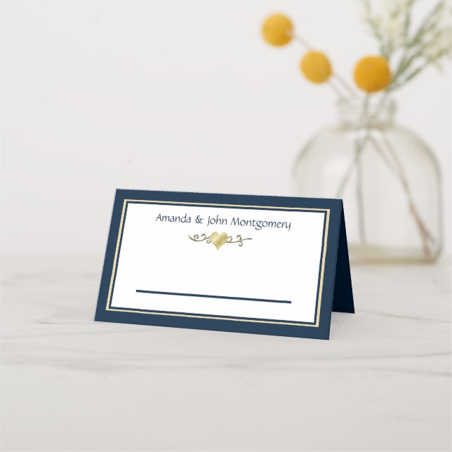 Tarjeta De Asiento Marina y Boda Elegante de Oro (Anverso)