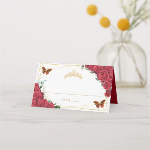 Tarjeta De Asiento Mariposa de Roses Rojos Quinceañera dulce 16 cumpl