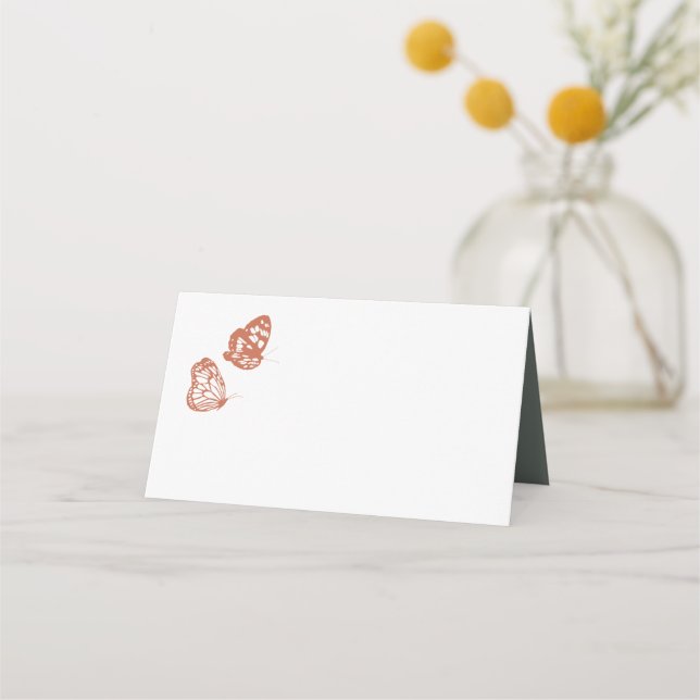Tarjeta De Asiento Mariposa floral Jardín Terracotta Sage Boda (Anverso)