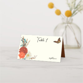 Tarjeta De Asiento Mariposa Monarca Caída Floral Marfil