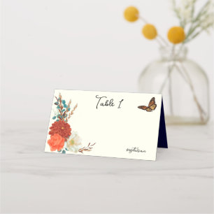 Tarjeta De Asiento Mariposa Monarca Caída Floral Marfil