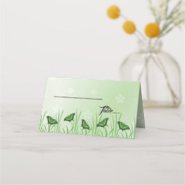 Tarjeta De Asiento Mariposa verde sobre verde claro - boda