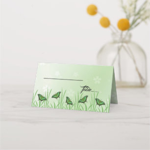 Tarjeta De Asiento Mariposa verde sobre verde claro - boda