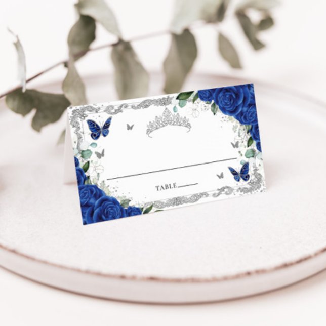 Tarjeta De Asiento Mariposas florales azules reales Quinceañera dulce (Subido por el creador)