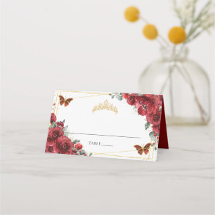Tarjeta De Asiento Mariposas Florales Rojas Quinceañera Cumpleaños 16