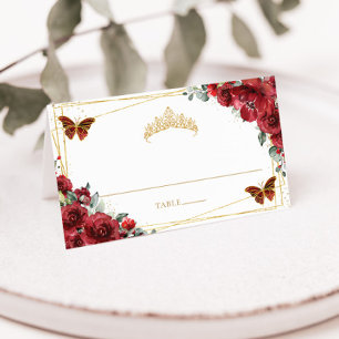 Tarjeta De Asiento Mariposas Florales Rojas Quinceañera Cumpleaños 16