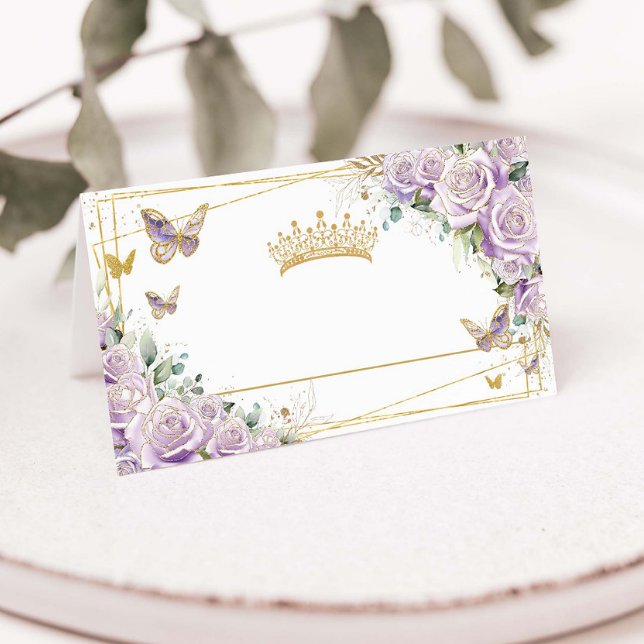 Tarjeta De Asiento Mariposas Purple Lilac Floral Gold Quinceañera (Subido por el creador)