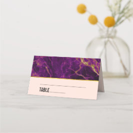 Tarjeta De Asiento Mármol morado y dorado Boda moderno