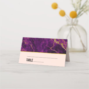Tarjeta De Asiento Mármol morado y dorado Boda moderno