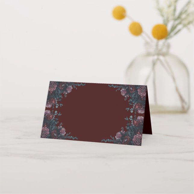 Tarjeta De Asiento Maroon Autumn Boda Floral (Anverso)