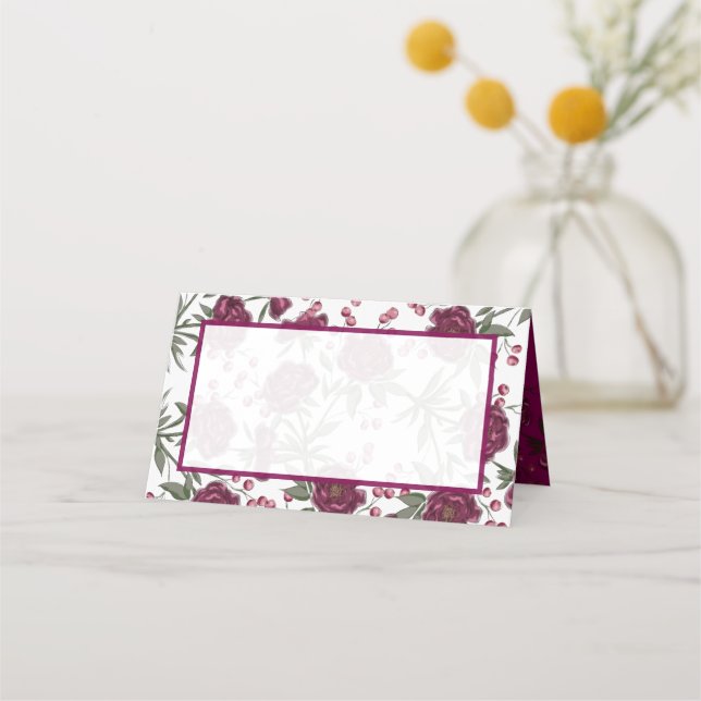 Tarjeta De Asiento Maroon Rose Wedding (Anverso)