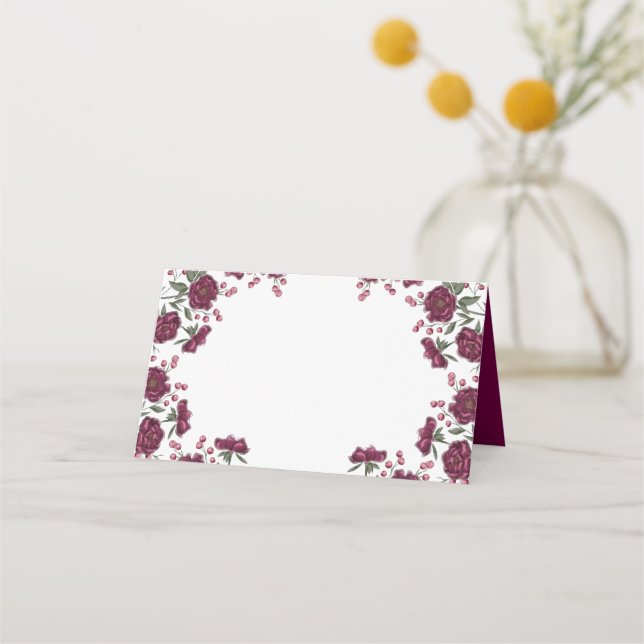 Tarjeta De Asiento Maroon Rose Wedding (Anverso)
