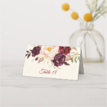 Marsala Burgandy Watercolor Table Number Card