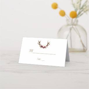 Tarjeta De Asiento Marsala Floral Antlers Naval Blue Fall Table Numbe