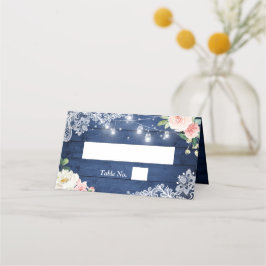 Tarjeta De Asiento Mason Jar Lights Lace Floral Rustic Boda Azul