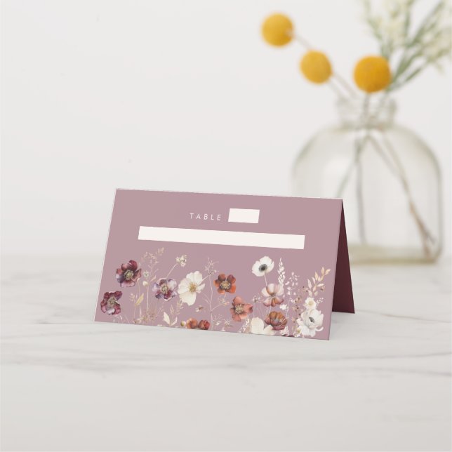 Tarjeta De Asiento Mauve Boho Fall Boda de Flores Silvestres (Anverso)
