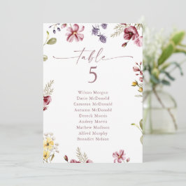 Tarjeta de asiento Mauve Wildflower Table Number