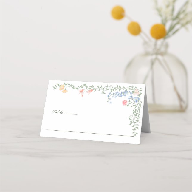 Tarjeta De Asiento Meadow Pastel Rosas franceses Boda de flores (Anverso)