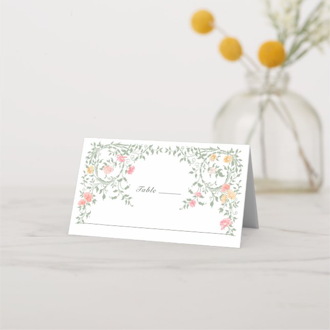 Tarjeta De Asiento Meadow Pastel Rosas franceses Boda de flores (Anverso)