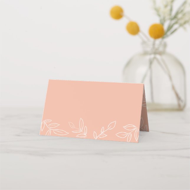 Tarjeta De Asiento Melon Pink Elegant Leaves Pattern Boda (Anverso)
