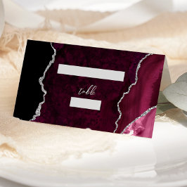 Tarjeta De Asiento Mesa de boda con guión de ágata plateada de Borgoñ