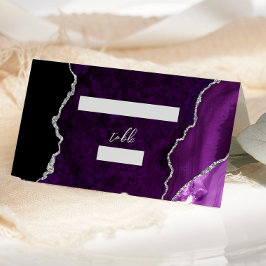 Tarjeta De Asiento Mesa de boda con guión de ágata plateada púrpura