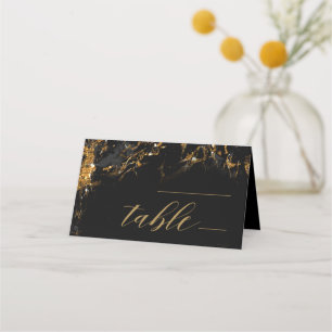 Tarjeta De Asiento Mesa de Boda con Purpurina de Mármol Negro Dorado