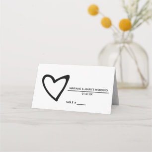 Tarjeta De Asiento Mesa de boda corazón curvado negro blanco