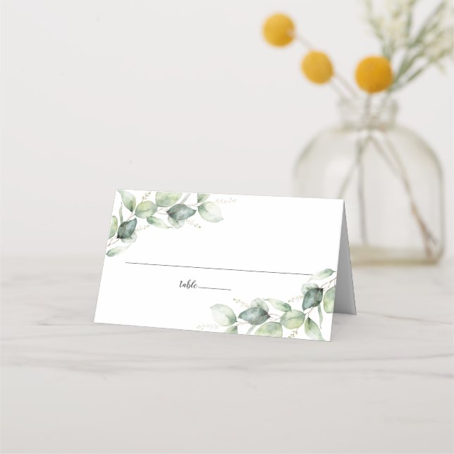 Tarjeta De Asiento Mesa de boda de vegetación con letra script rústic (Anverso)