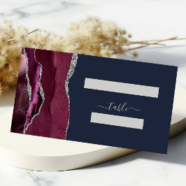 Tarjeta De Asiento Mesa de boda elegante burgundy plata ágata azul ma