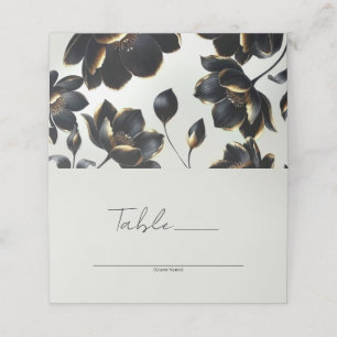 Tarjeta De Asiento Mesa de boda floral negro y dorado beige